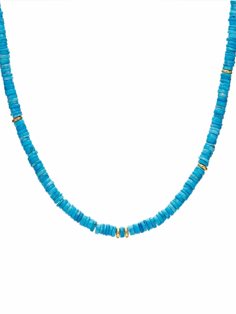 Bright Turquoise Beaded Necklace with 24k Gold Plated Accents and Toggle Clasp